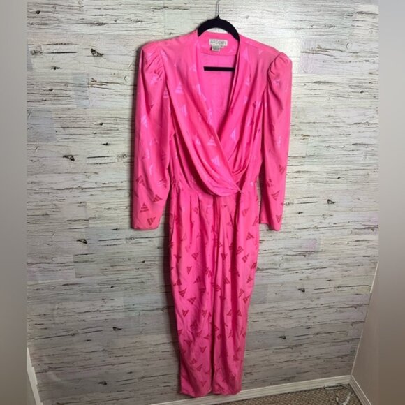 Vintage Pants - Vintage Argenti Pink Silk Jacquard Jumpsuit size 8